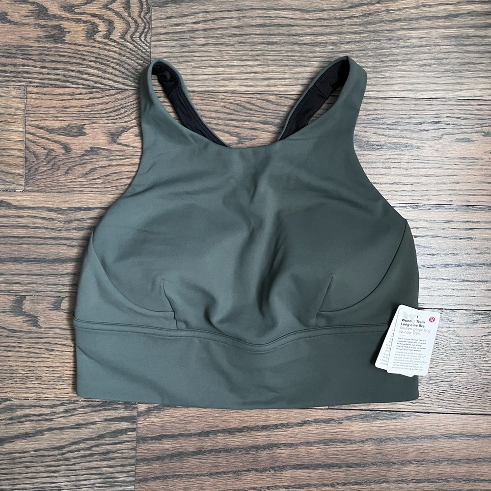 NWT lululemon wunder train long line bra size 8 smoked spruce